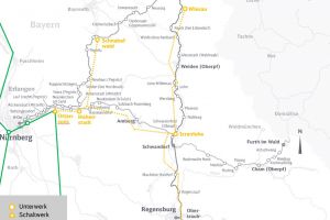 Leitungsentwurf für die Bahnstromversorgung in Nordostbayern