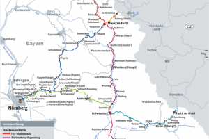 Streckenkarte zum Bahnausbau Nordostbayern