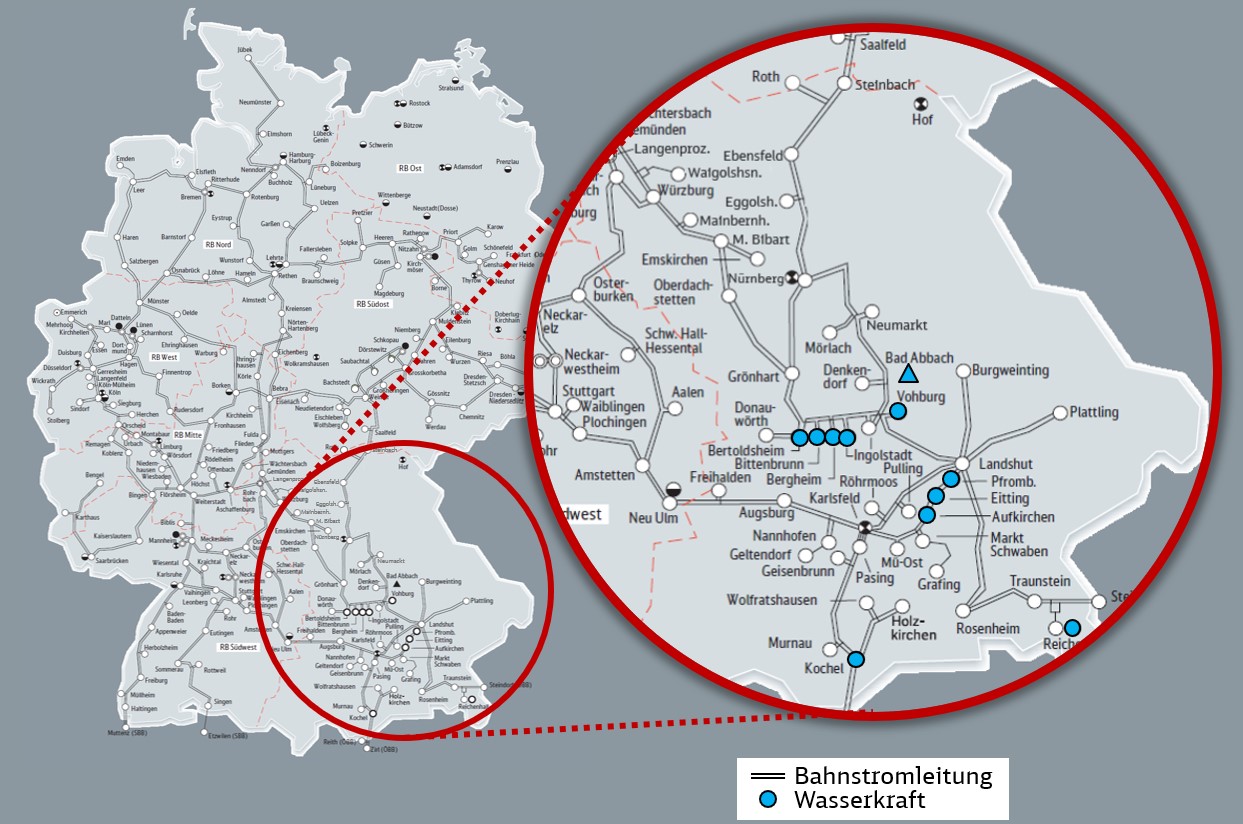 Zahlreiche Wasserkraftwerke in Bayern erzeugen Bahnstrom für die DB...